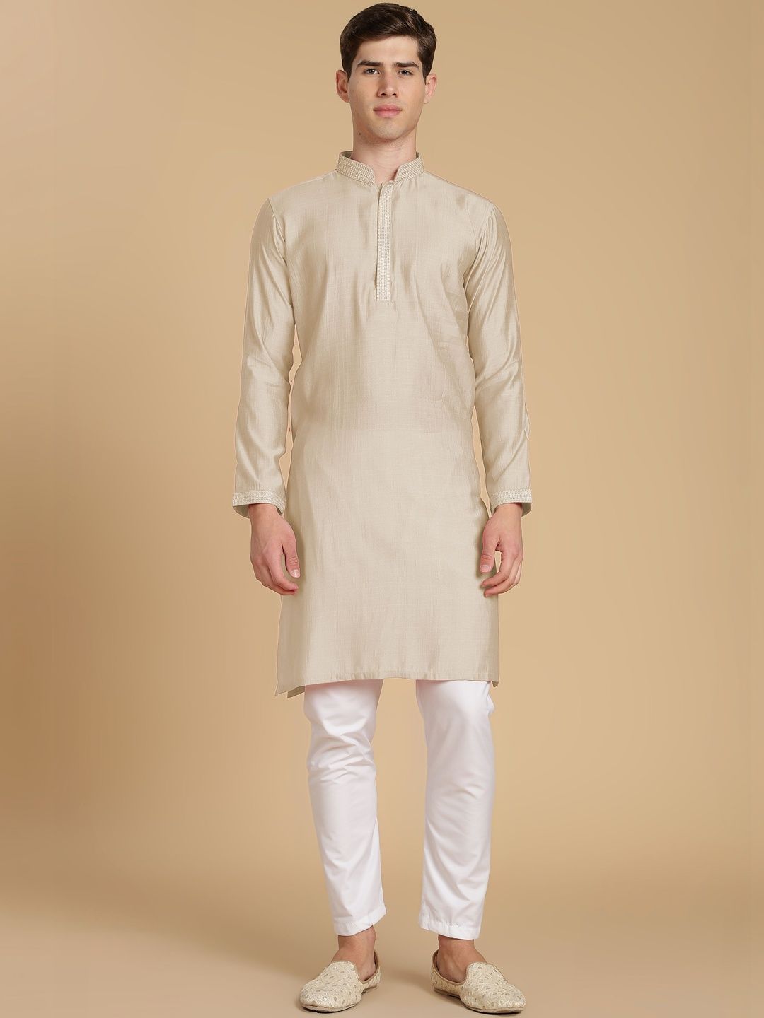 Anouk Men Button Patti Embroidery Straight Kurta