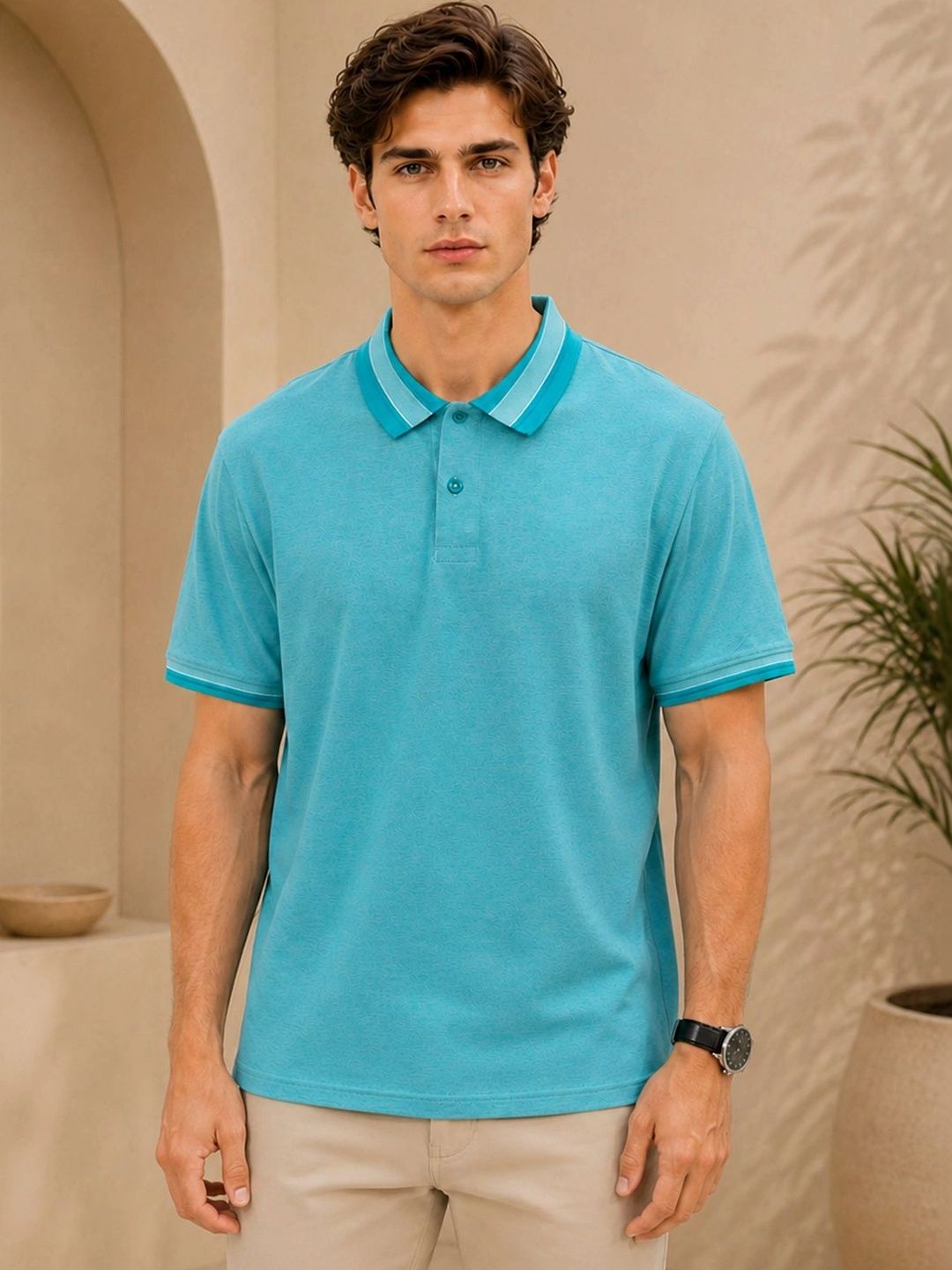 HERE&NOW Men Polo Collar T-shirt