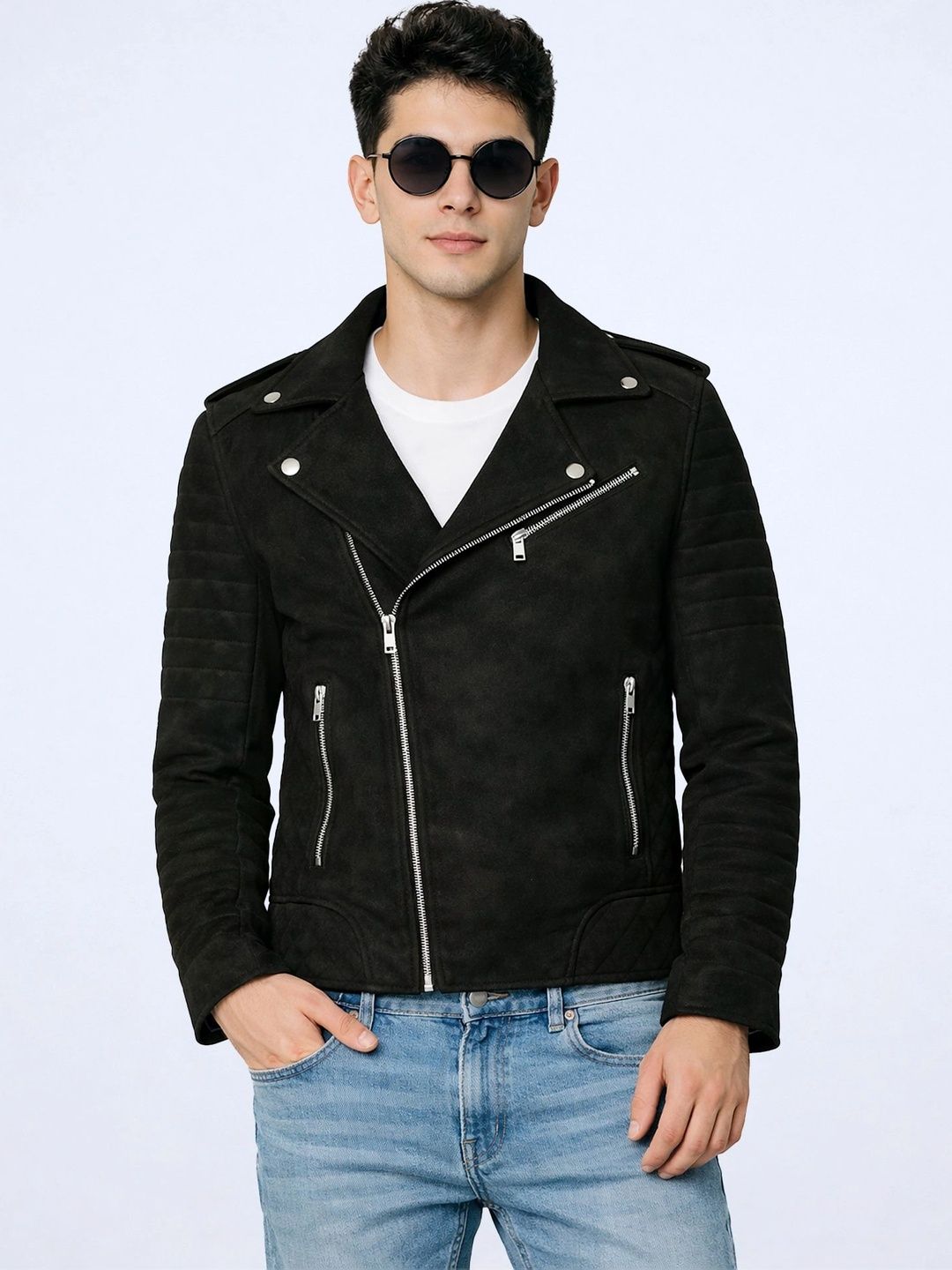 Leather Retail Men Suede Outdoor Biker Jacket