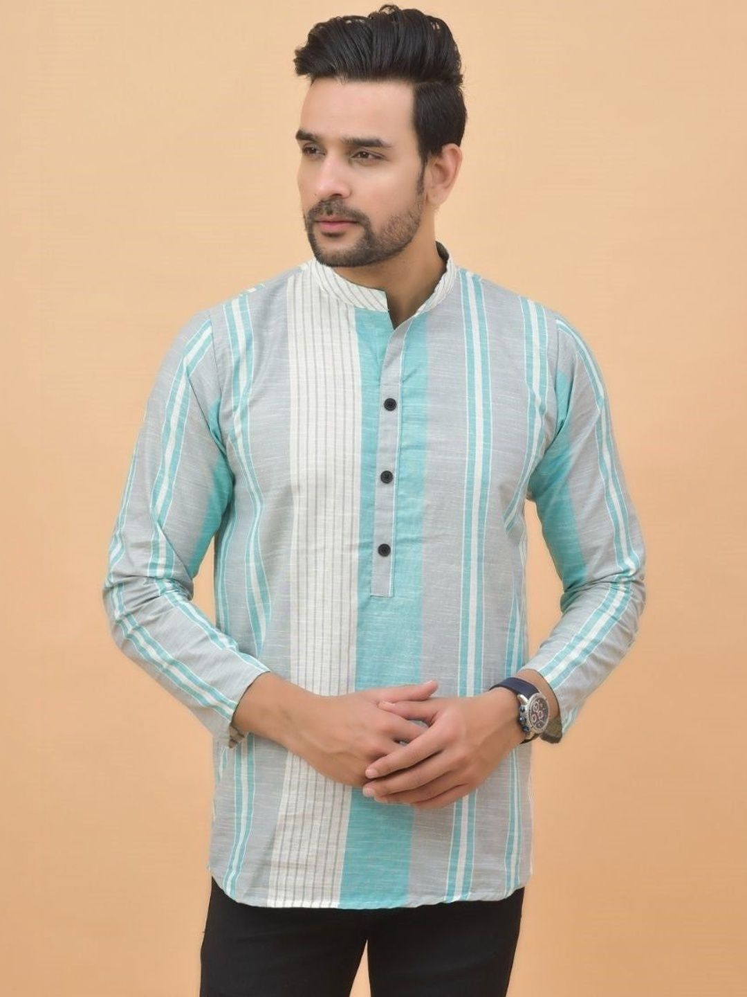 Anouk Mirage Men Striped Thread Work Handloom Kurta