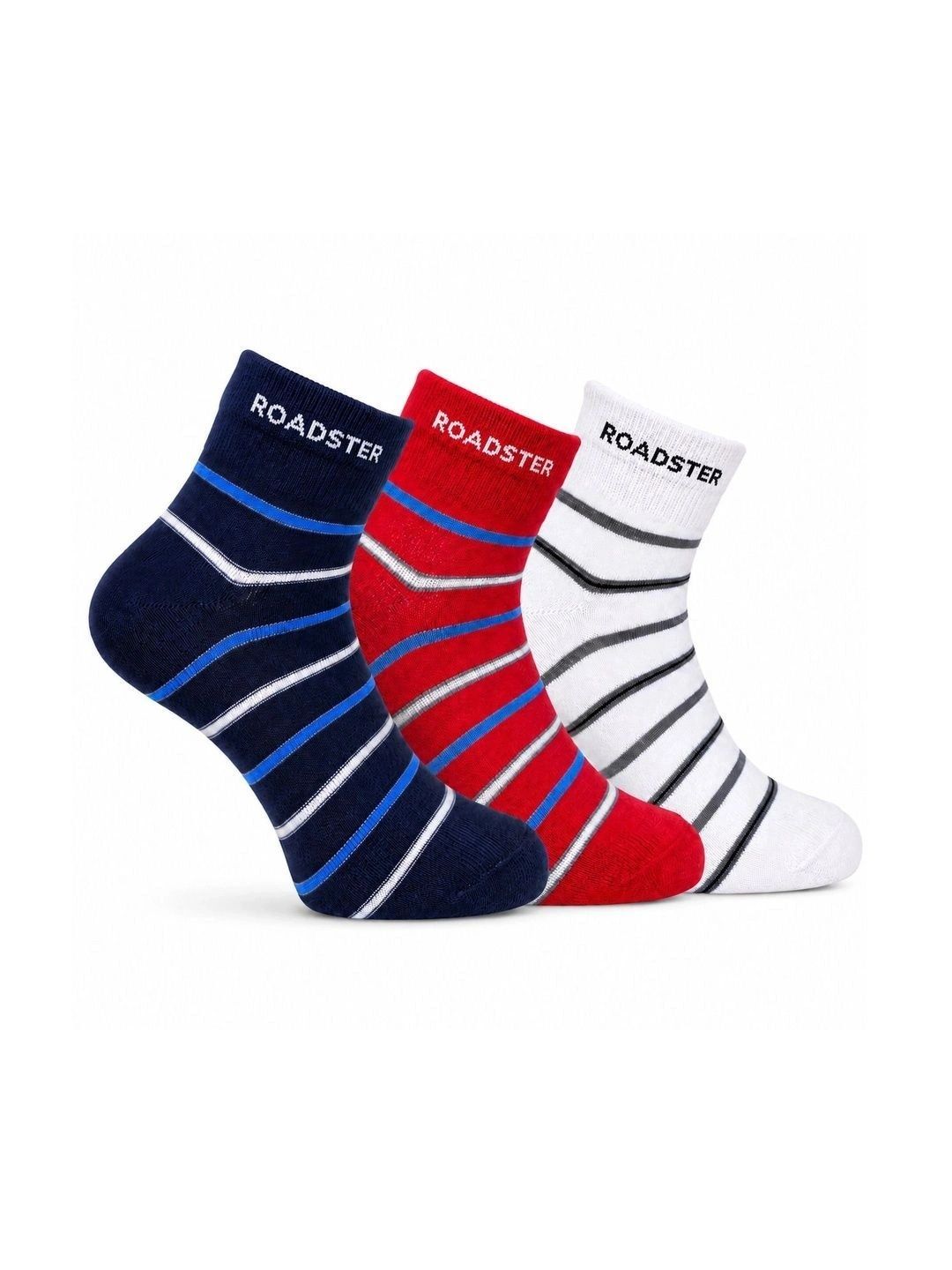 Roadster Men Pack of 3 Cotton Striped Above Ankle Socks