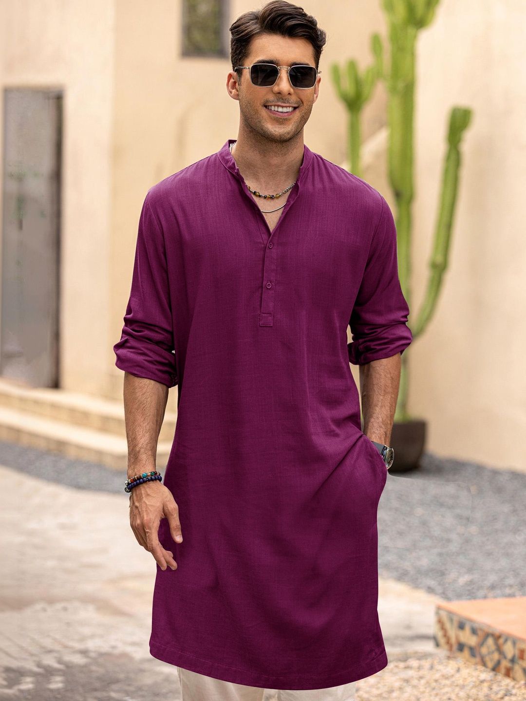 Anouk Men Pure Cotton Solid Knee Length Straight Kurta