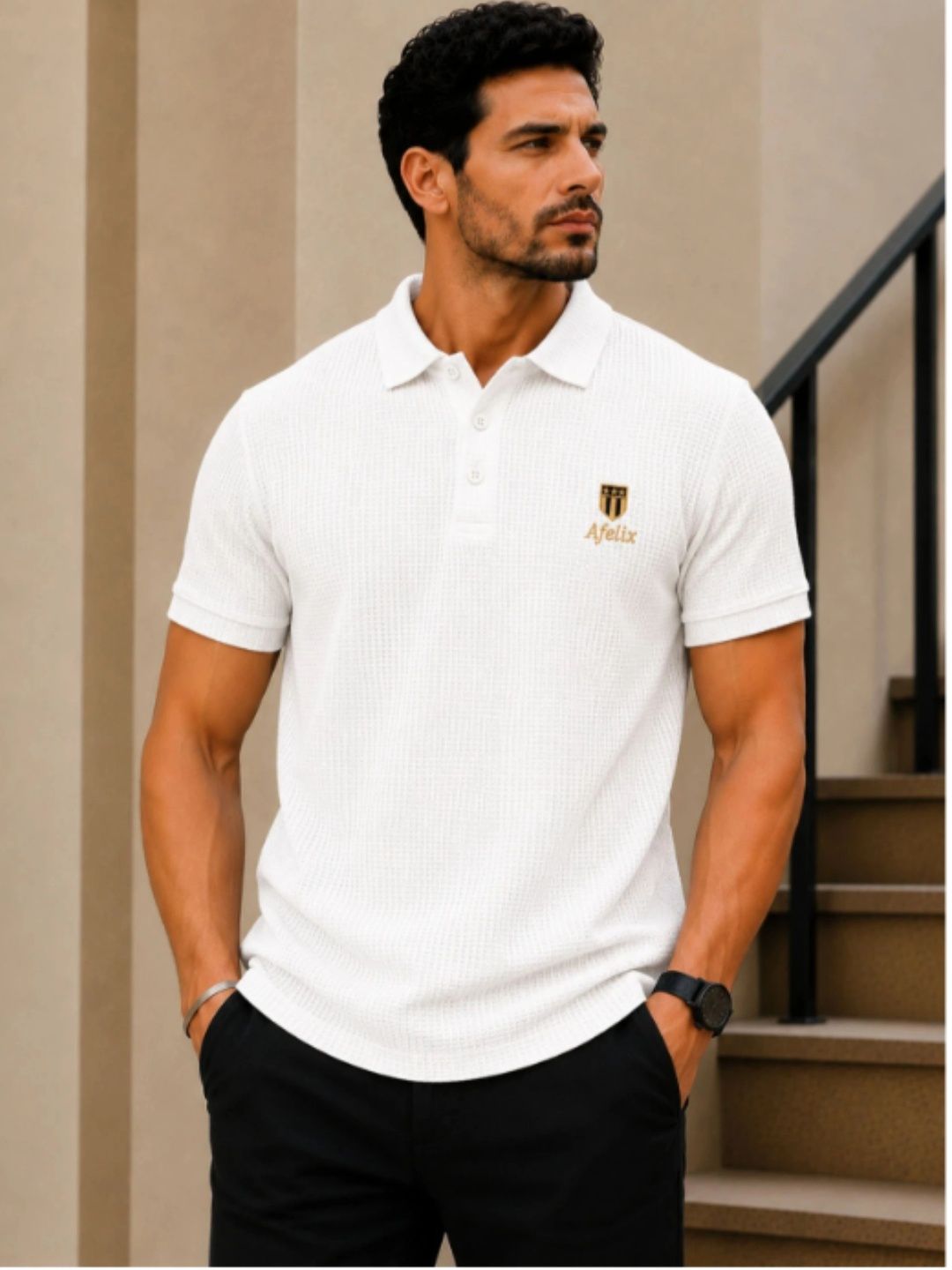 Afelix Men Brand Logo Polo Collar T-shirt