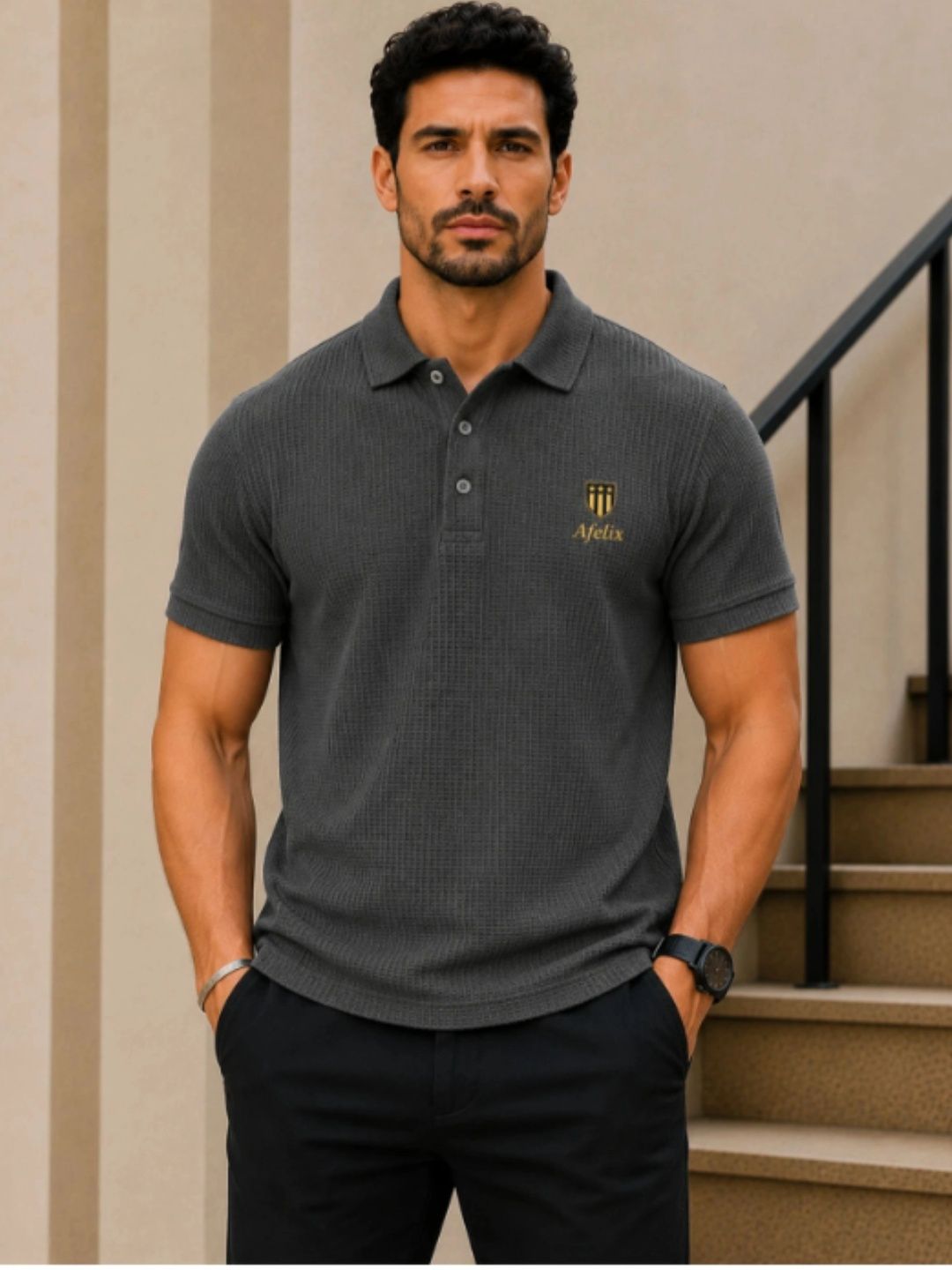 Afelix Men Brand Logo Polo Collar T-shirt