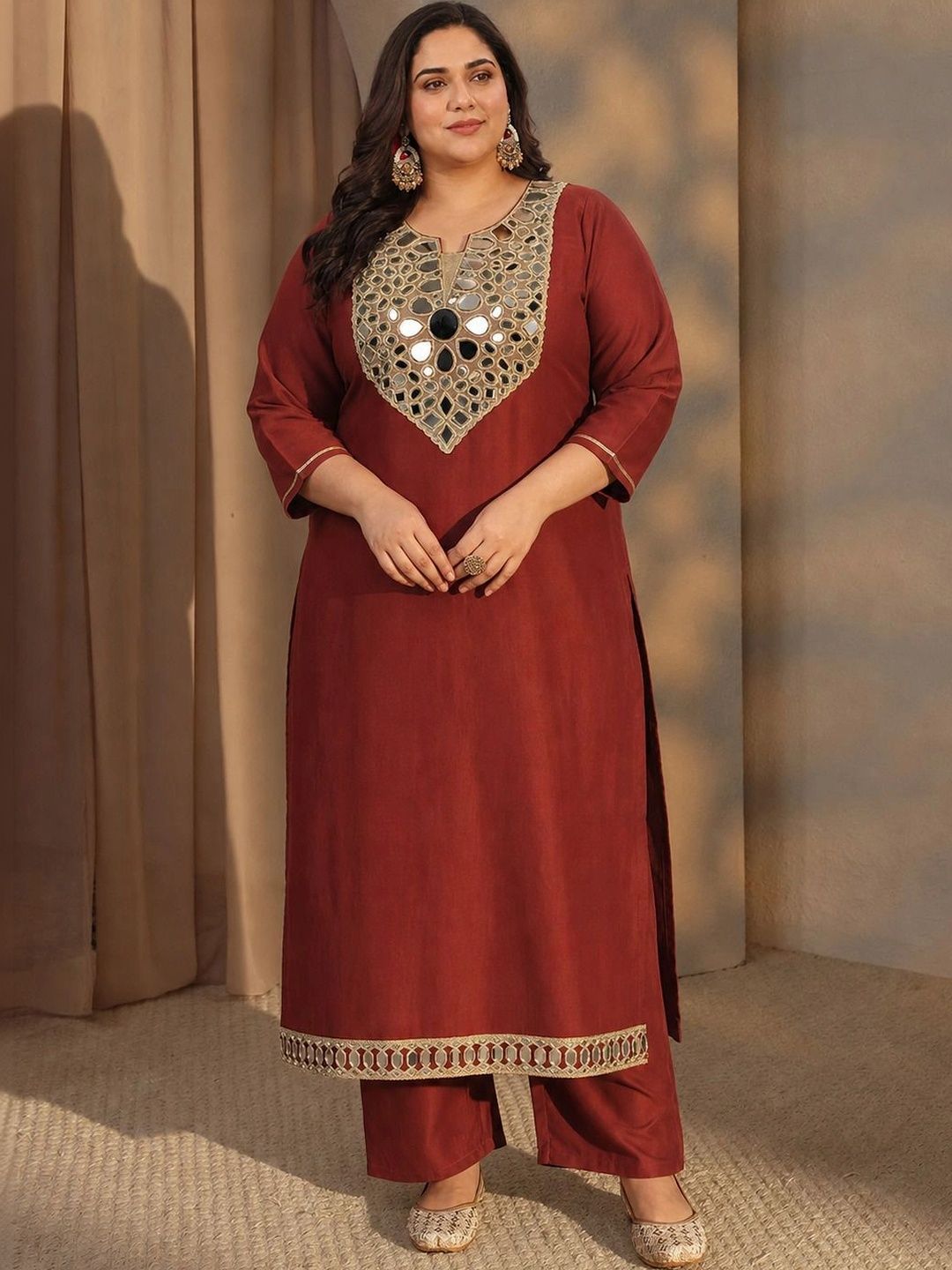 EXTRA LOVE BY LIBAS EXTRA LOVE BY LIBAS Women Regular Mirror Work Kurta with Trousers