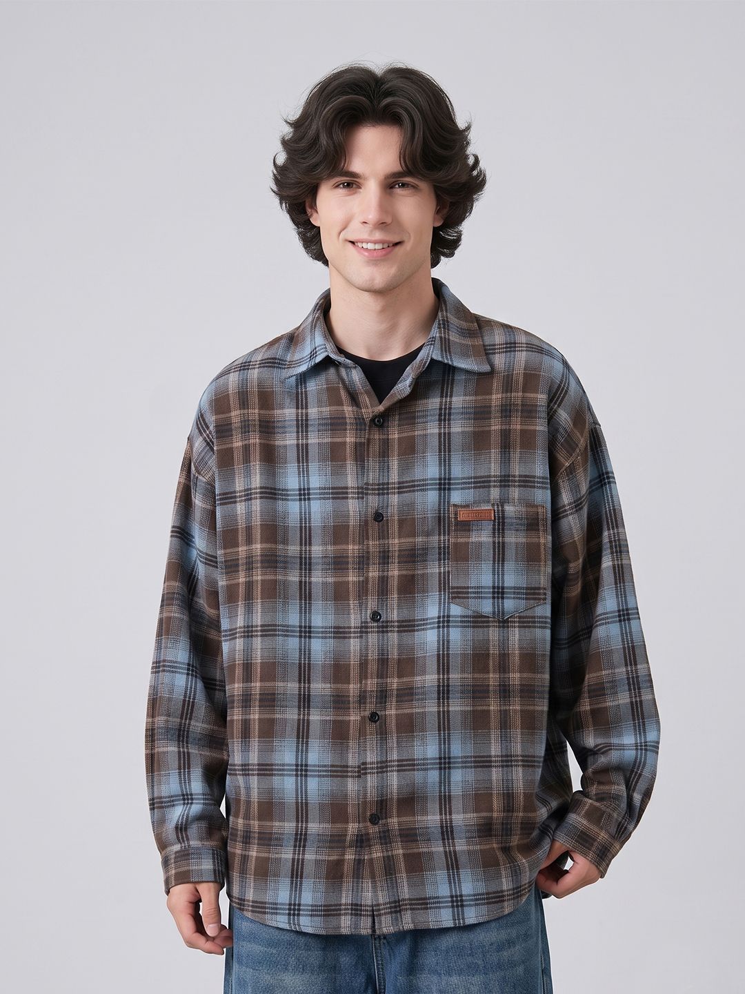 Suo Men Checked Casual Shirt