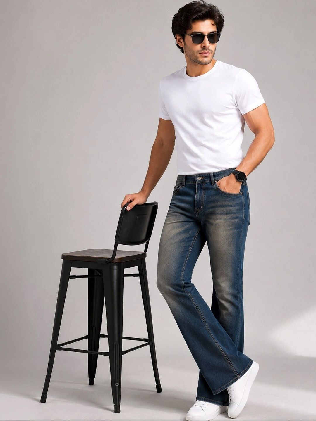 FUDE PRIDE Men Bootcut Mid-Rise Low Distress Heavy Fade Stretchable Jeans