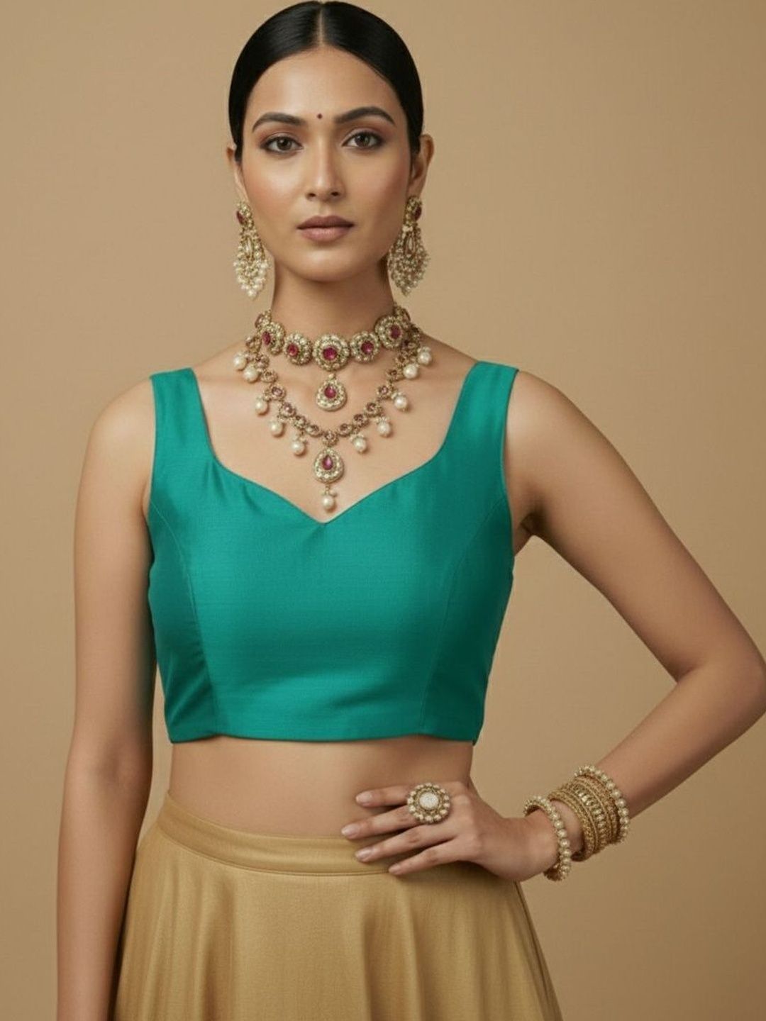 Anouk Silk Blend Solid Saree Blouse
