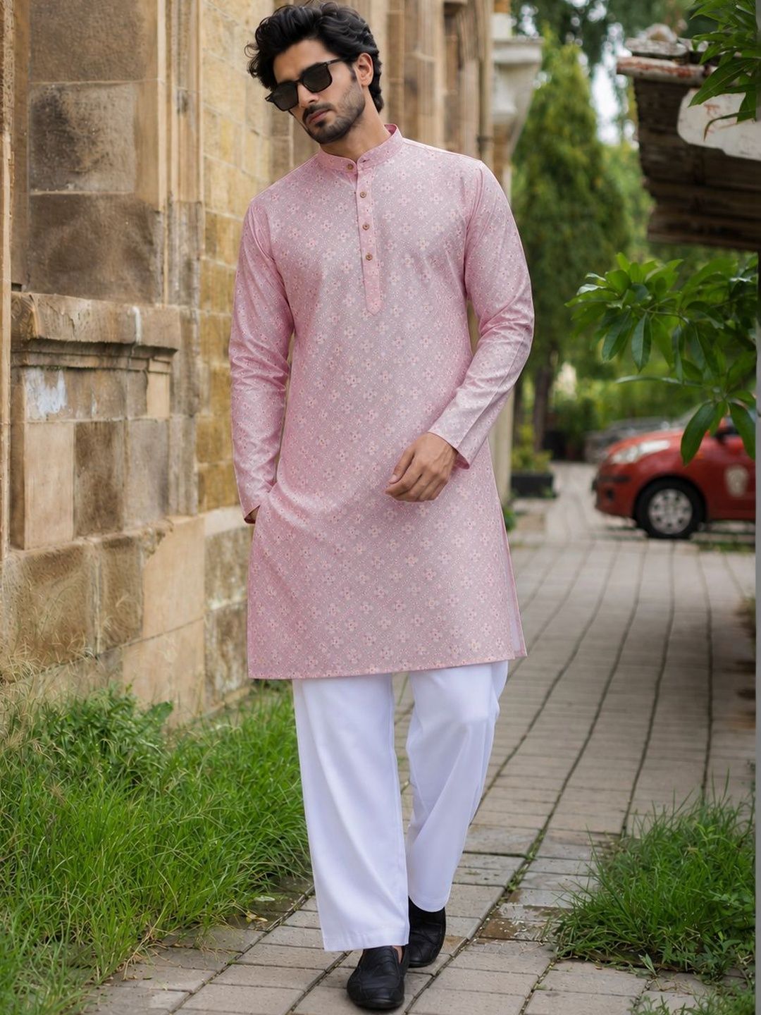 Anouk Printed Band Collar Straight Long Kurta