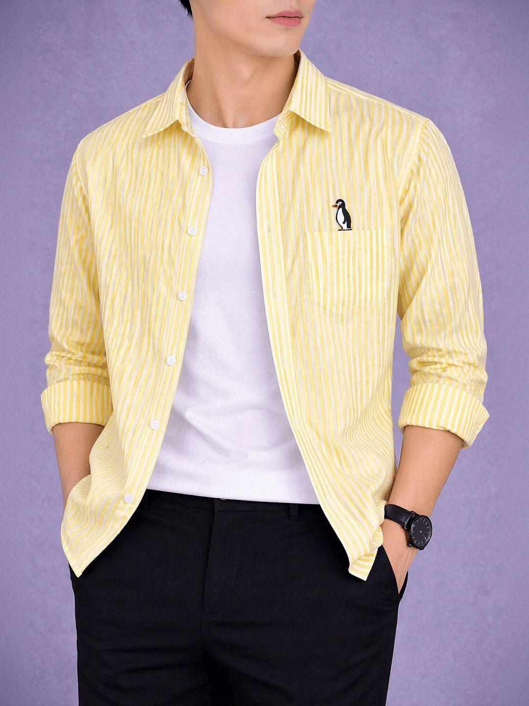 Black Deer Men Standard Striped Casual Shirt