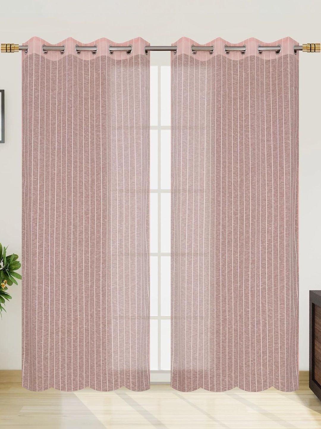 Vervique Vervique Pink Striped Sheer Long Door Curtain