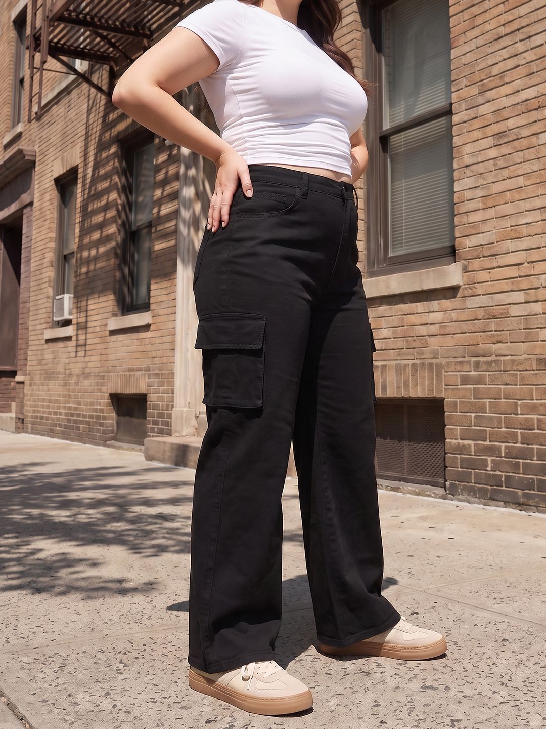 Sztori Plus Size Women Relaxed Fit Cargo Style Stretchable Jeans
