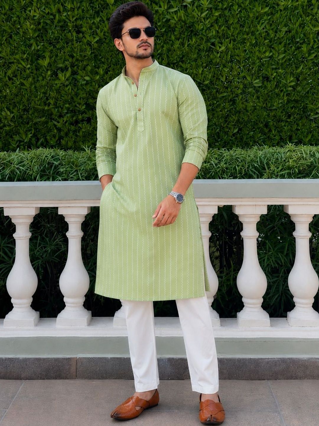 Anouk Men Pure Cotton Self Pattern Long Kurta