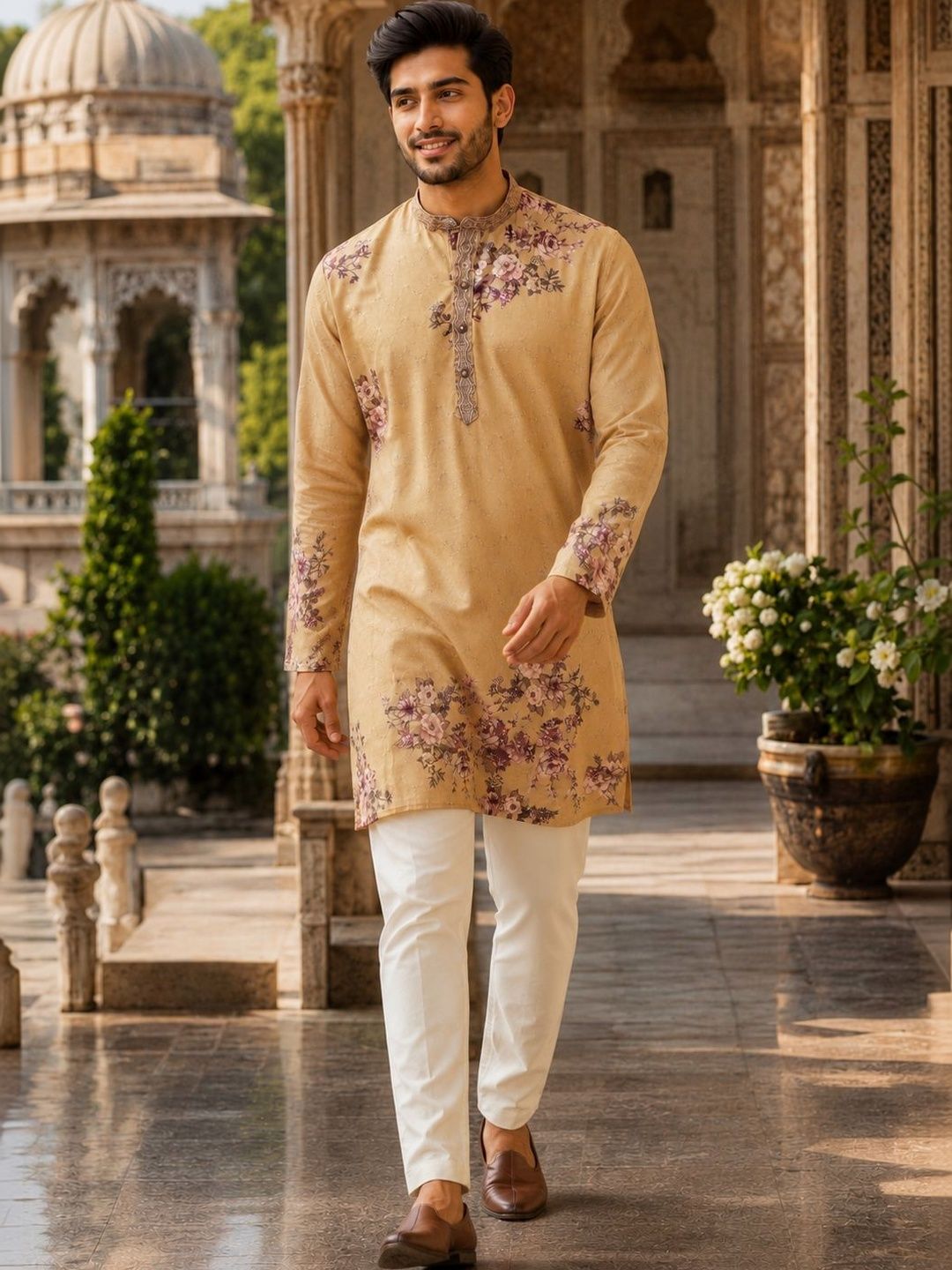 Anouk Men Floral Printed Thread Work Floral Kurta