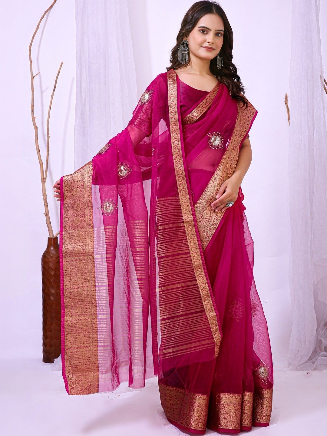 Anouk Woven Design Zari Organza Designer Kanjeevaram Saree