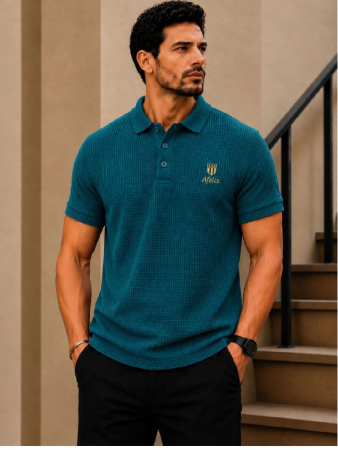 Afelix Men Brand Logo Polo Collar T-shirt
