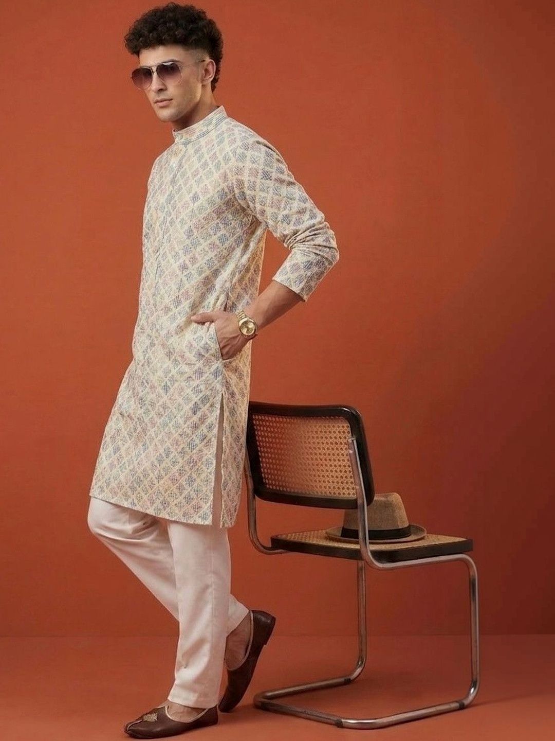 Anouk Men Embroidered Geometric Sequinned Kurta