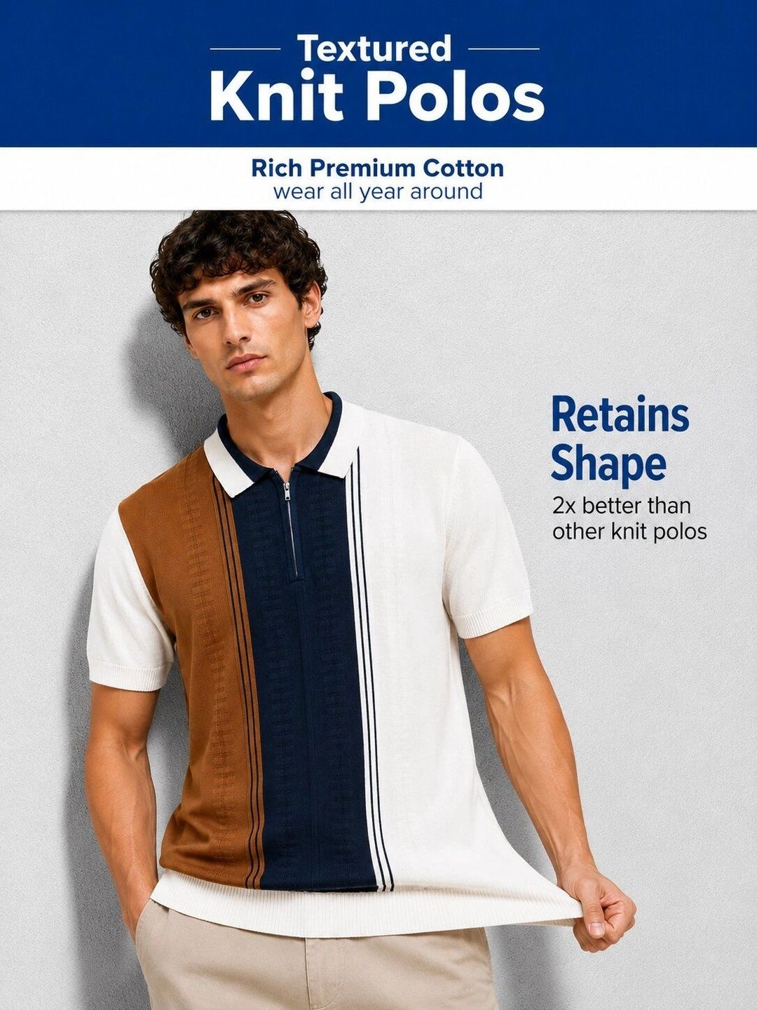 MOHICANS Colourblocked Polo Collar Pure Cotton T-shirt