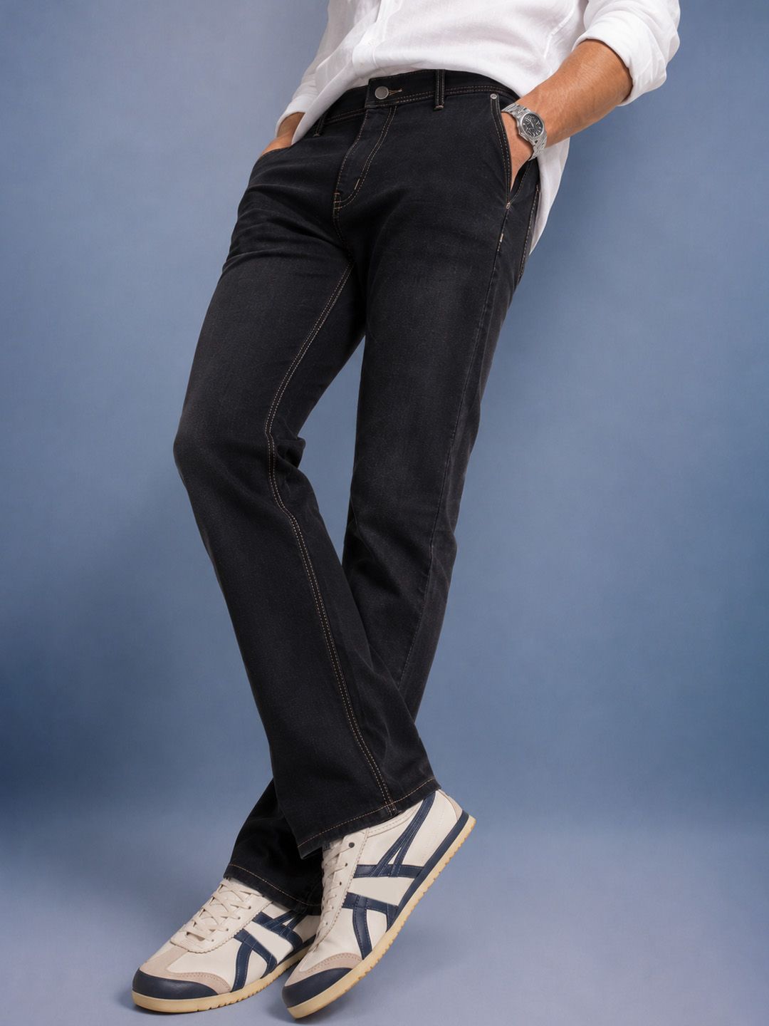 HERE&NOW Men Straight Fit Heavy Fade Pure Cotton Jeans