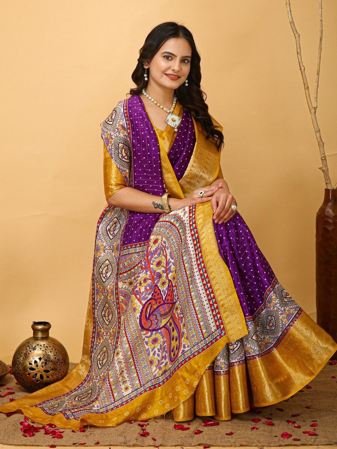 Anouk Kalamkari Zari Designer Bandhani Saree