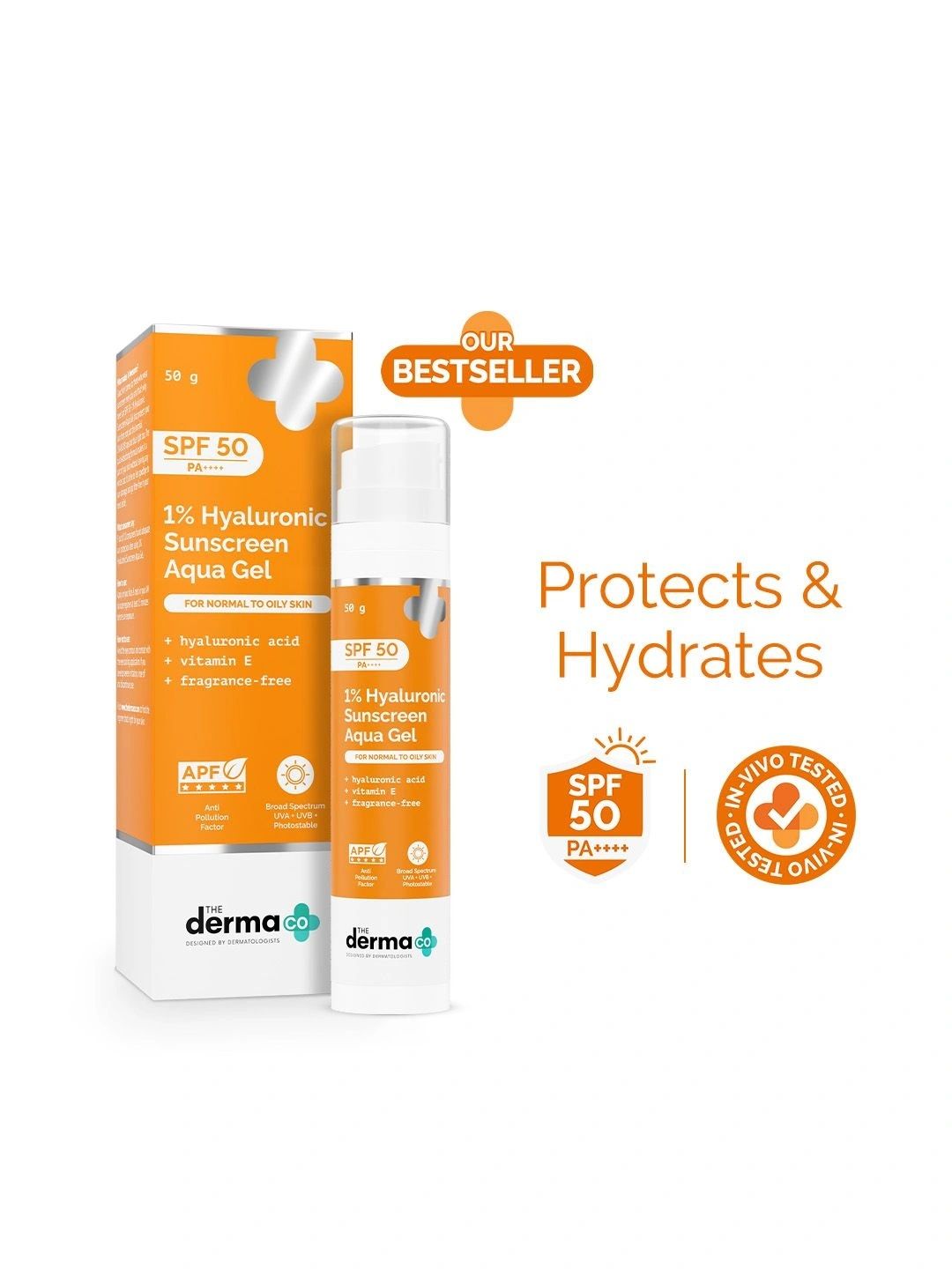 The Derma co. The Derma co. 1% Hyaluronic Sunscreen Aqua Ultra Light Gel UVA & B Prot 50g In-Vivo tested