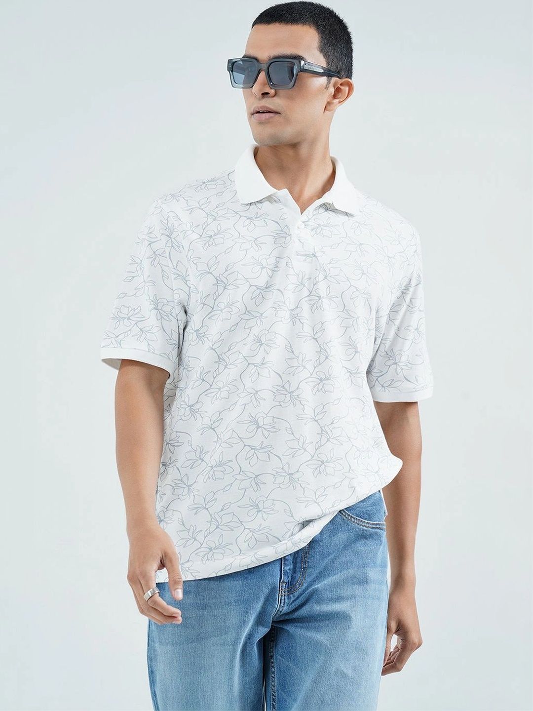 Peregrine by Pantaloons Men Floral Printed Polo Collar T-shirt