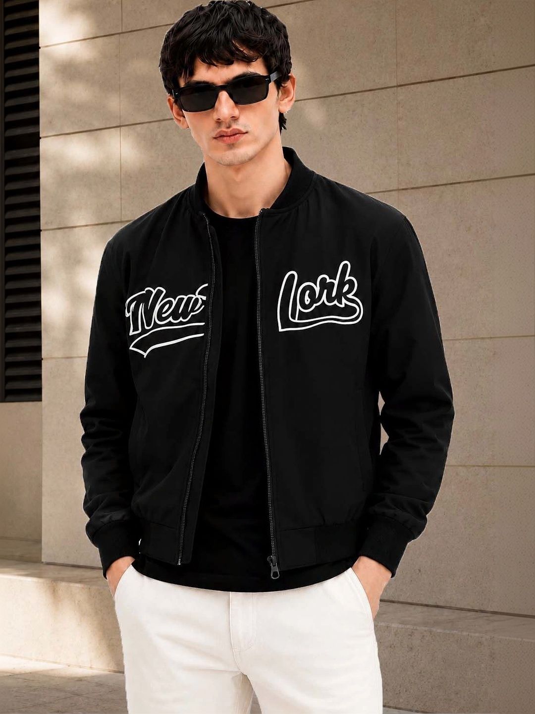 R.Code by The Roadster Life Co. Men Typography Bomber Jacket