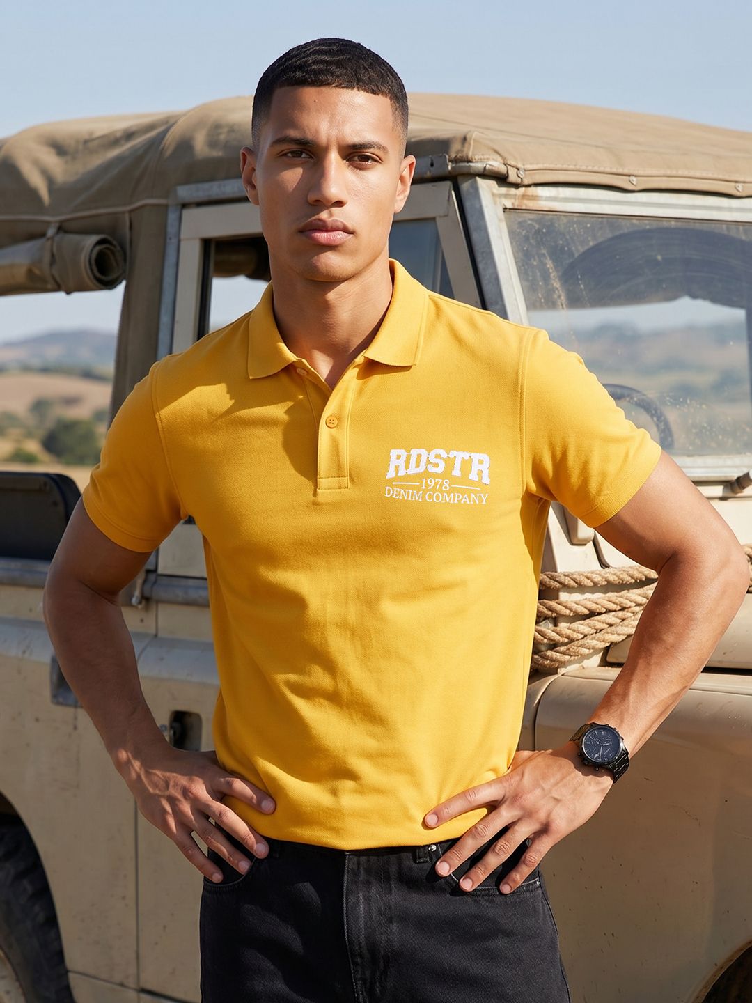 The Roadster Life Co. Brand Logo Polo Collar Pure Cotton T-shirt