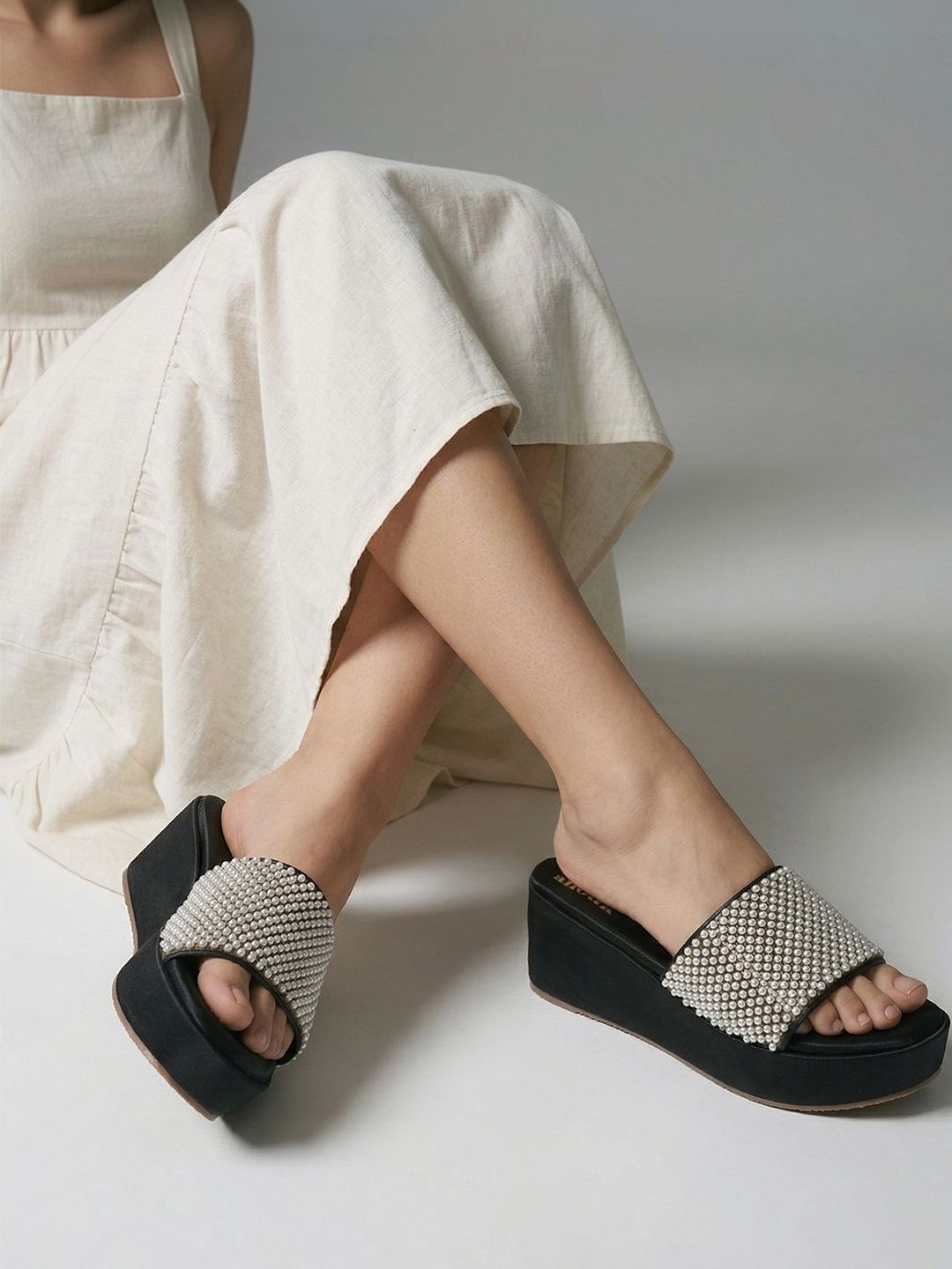 Anouk Embellished Party Wedge Peep Toes