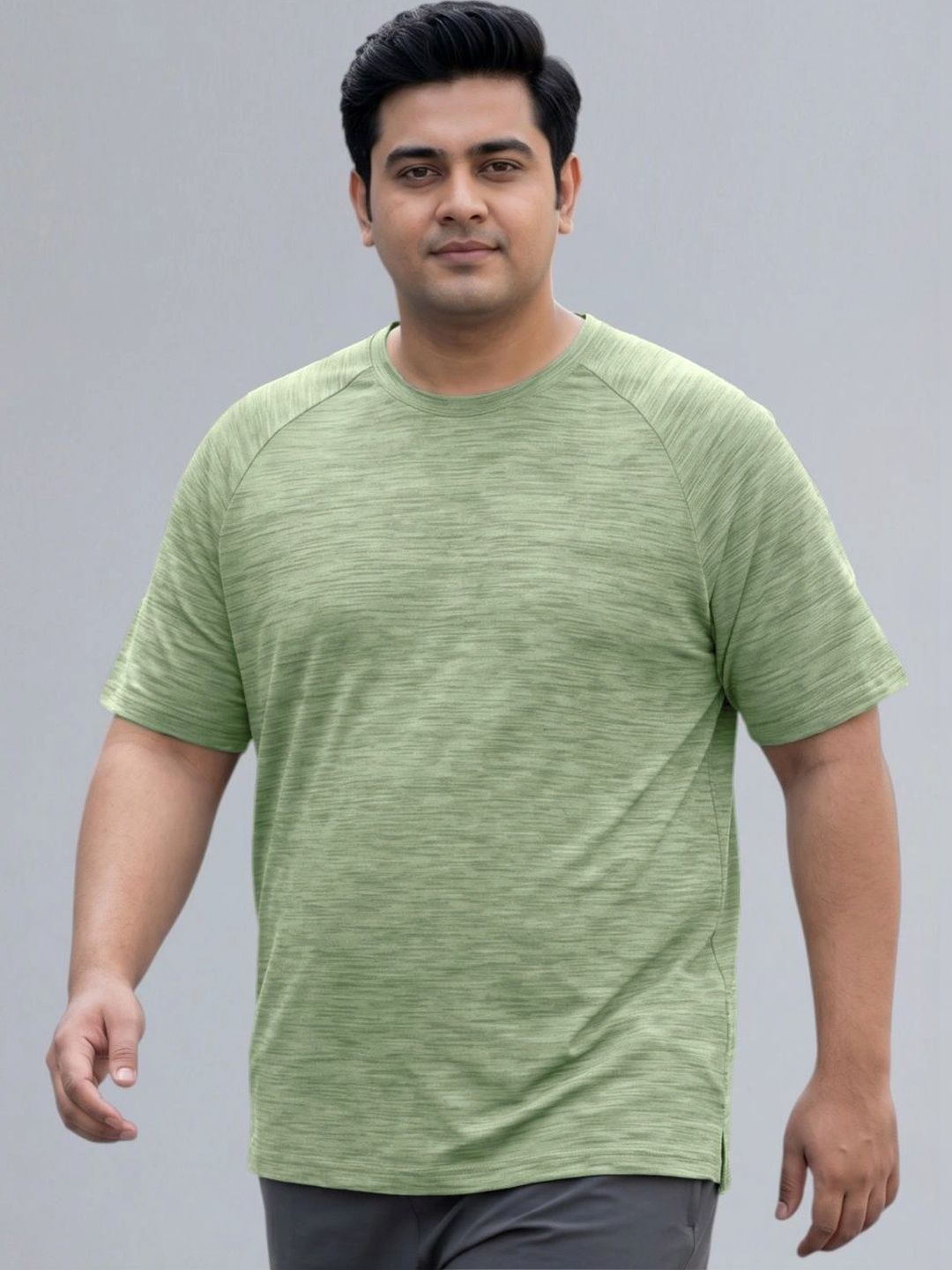 CULT Men's Green Textured Performance Plus Size T-shirt