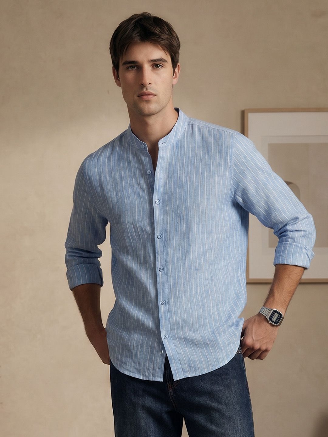 THE SHIRT CODE Vertical Striped Casual Shirt