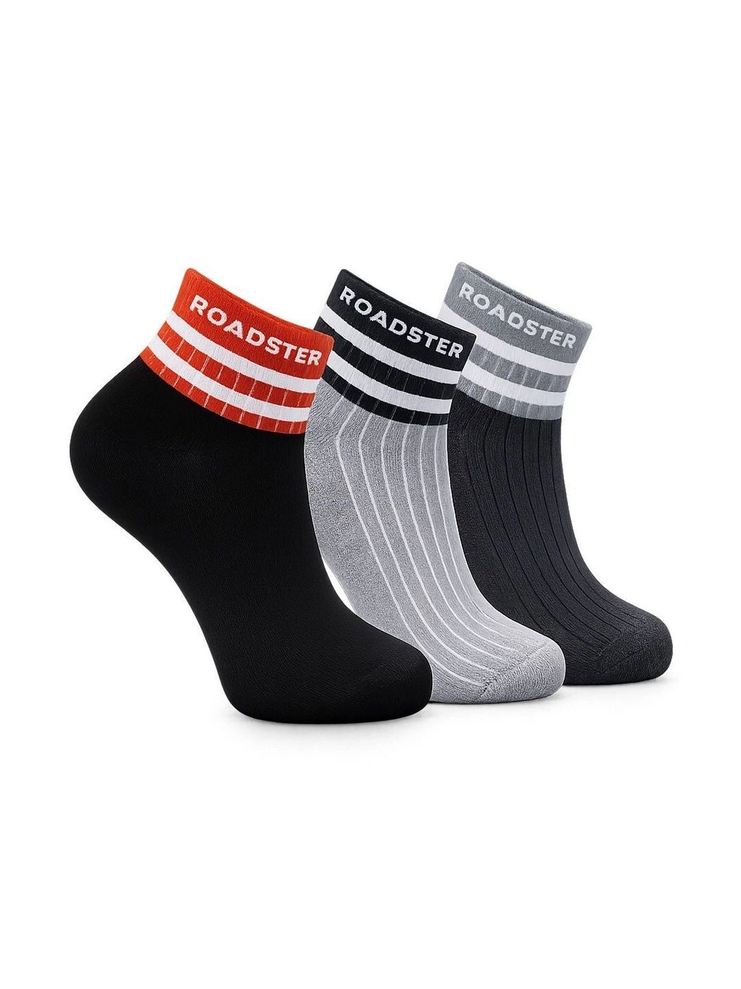 Roadster Men Pack of 3 Cotton Striped Ankle Length Socks