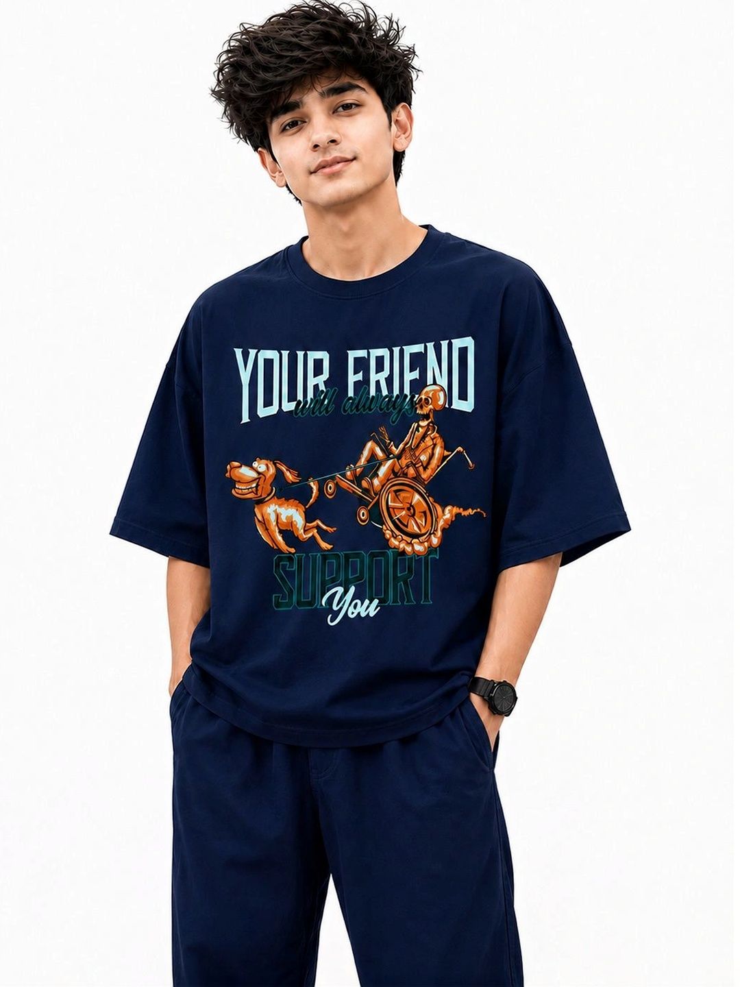 KAVYARA Men Typography Printed Drop-Shoulder Sleeves Pure Cotton Blend T-shirt