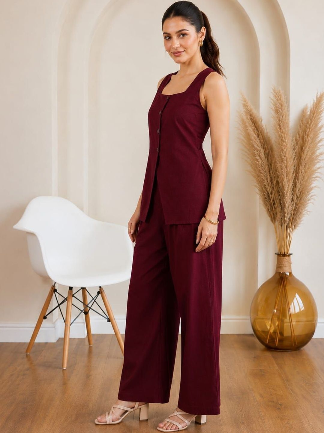 Anouk Cotton Solid Top with Palazzos