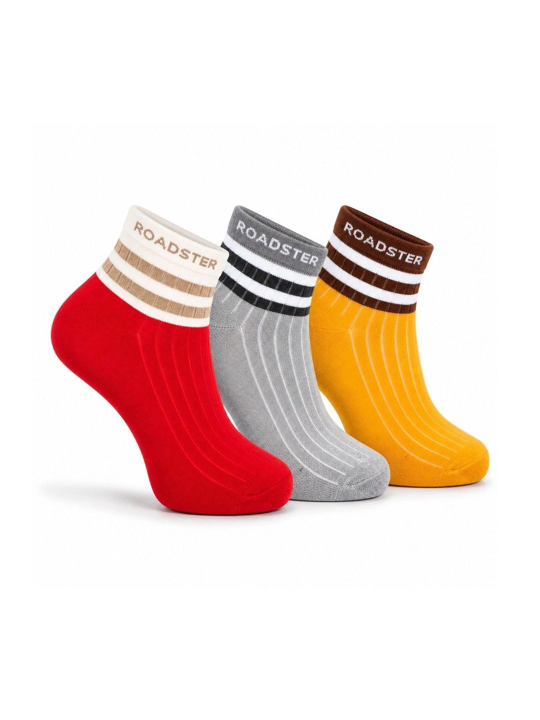 Roadster Men Pack of 3 Cotton Striped Above Ankle Socks