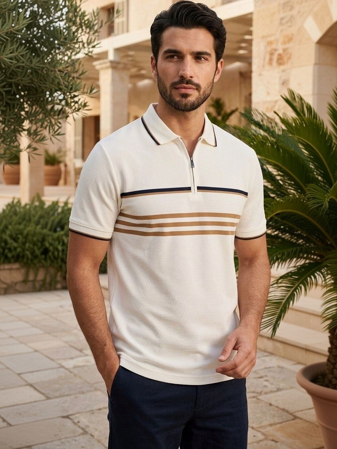 ARRAY Men Striped Polo Collar T-shirt