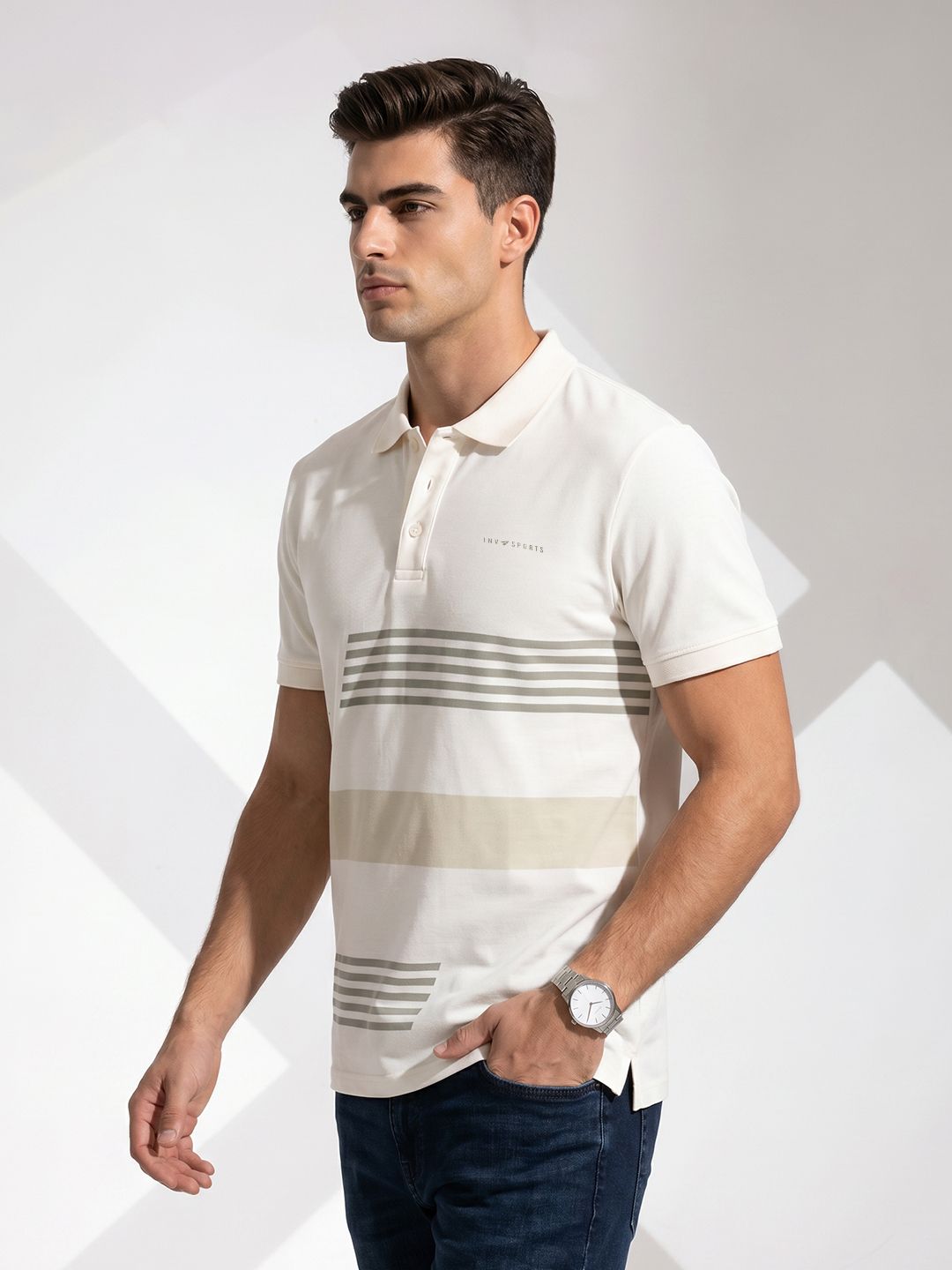INVICTUS Striped Polo Collar Pure Cotton T-shirt