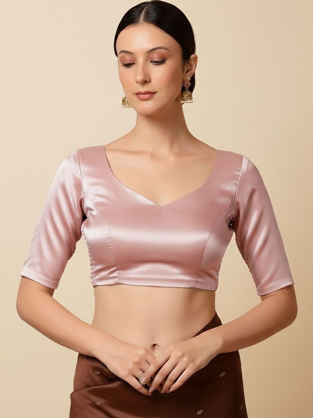 Anouk Silk Blend Solid Saree Blouse