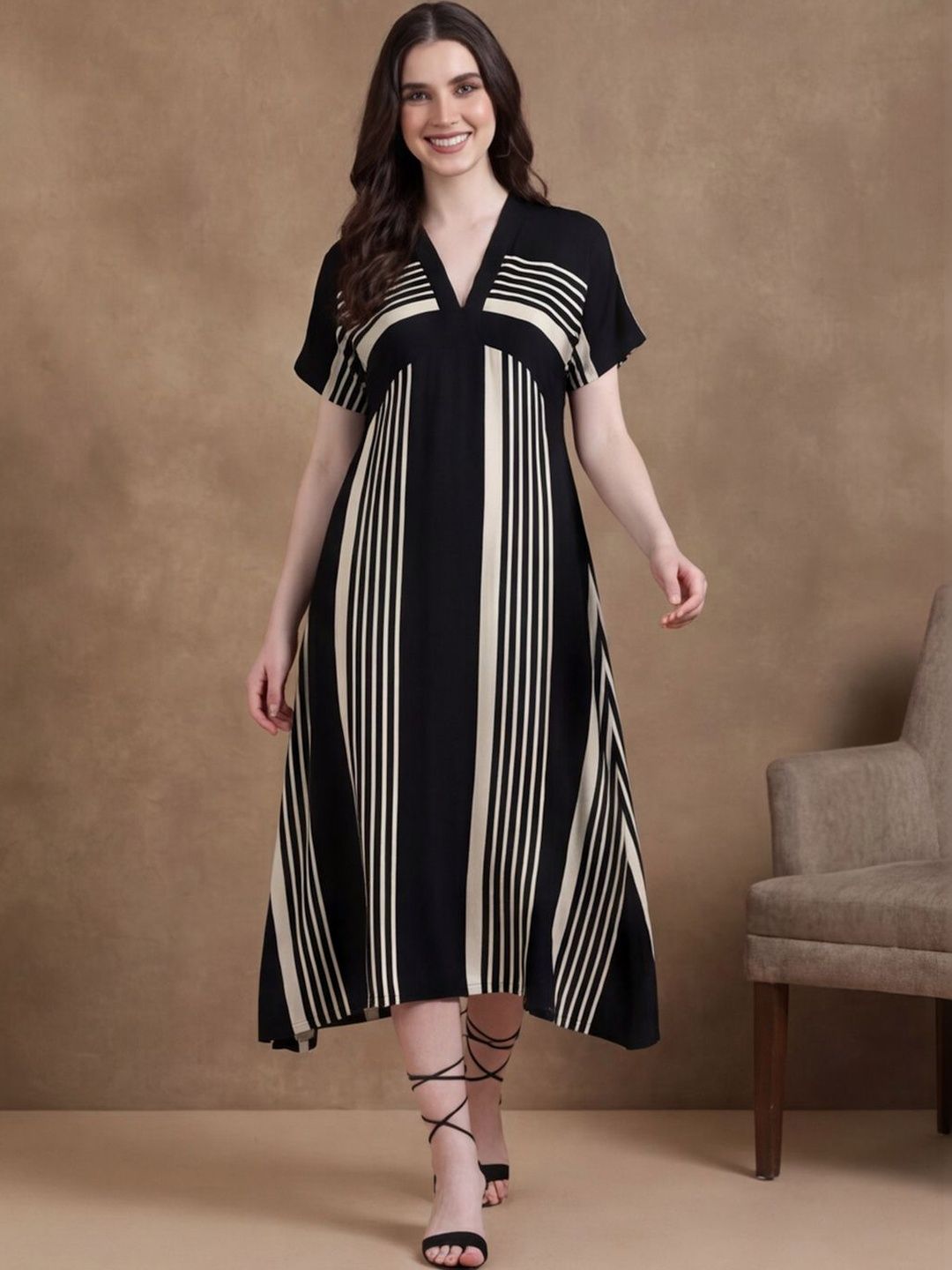 Anouk Striped Printed A-Line Ethnic Dress