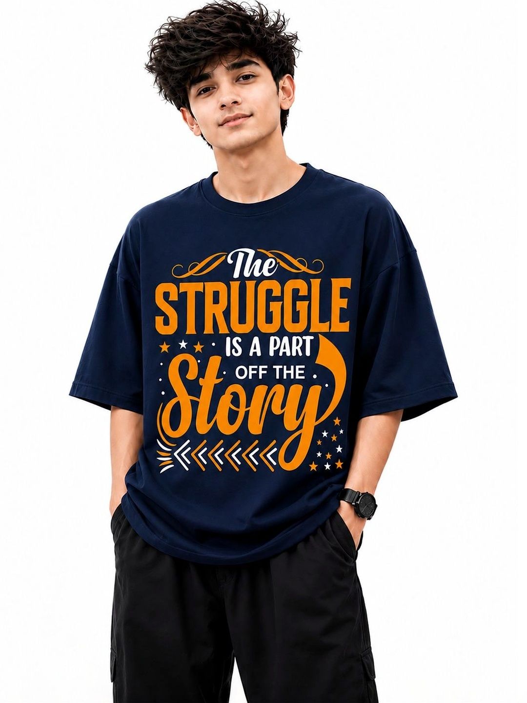 KAVYARA Men Typography Printed Pure Cotton Blend T-shirt