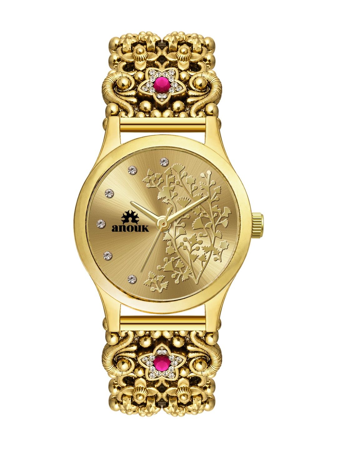 Anouk Women Dial & Bracelet Style Straps Analogue Watch 1604 Golden Dial Hourglass Elegance