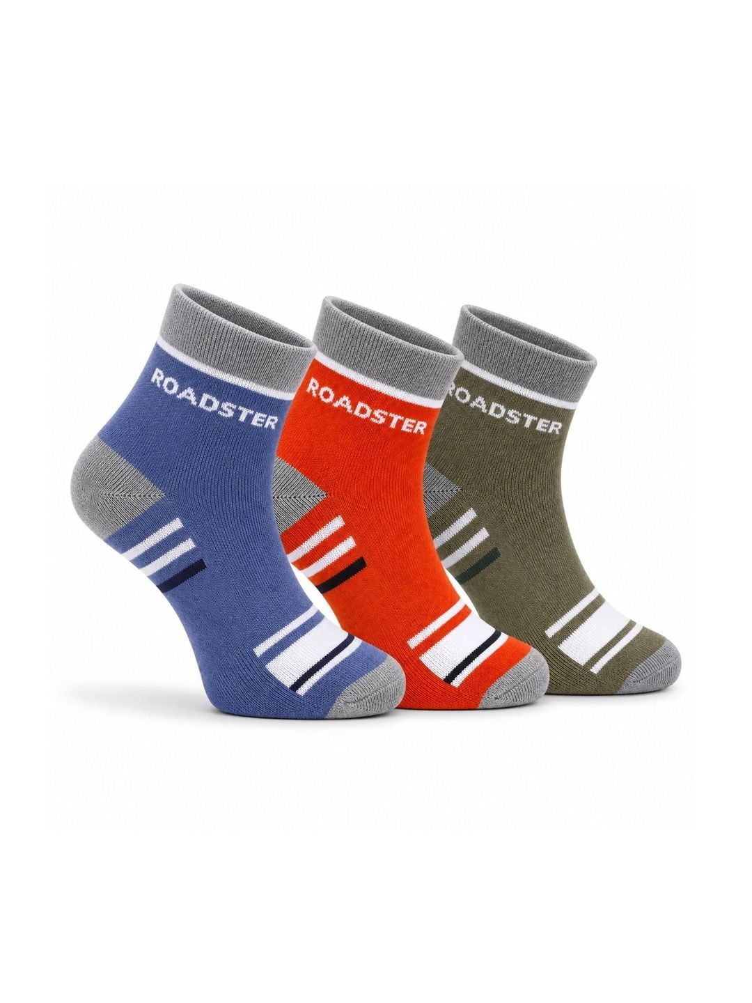 Roadster Men Pack of 3 Cotton Striped Above Ankle Socks