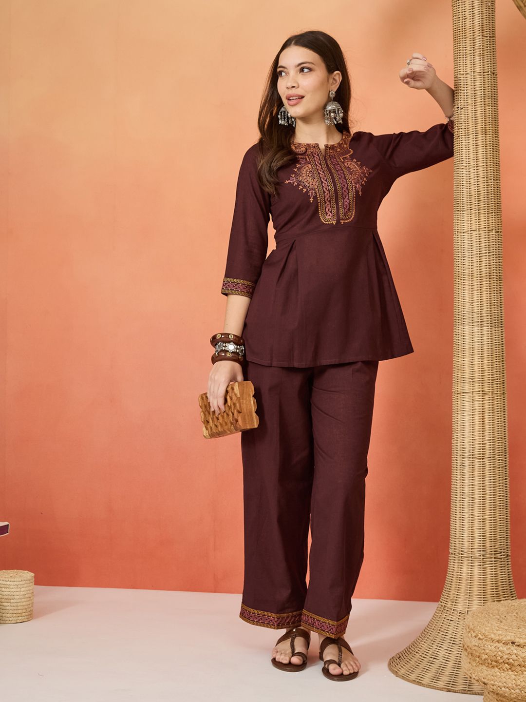 Anouk Anouk Cotton Embroidered Tunic with Trousers