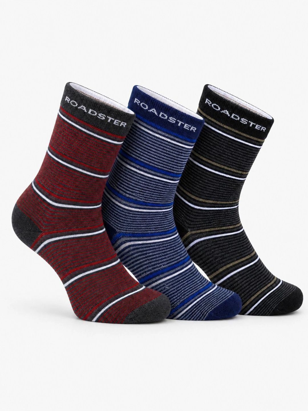 Roadster Men Pack of 3 Cotton Striped Above Ankle Socks