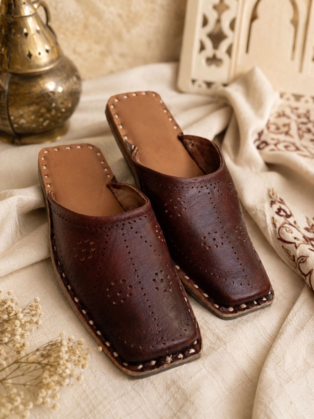 Anouk Men Textured Mules with Laser Cuts Flats