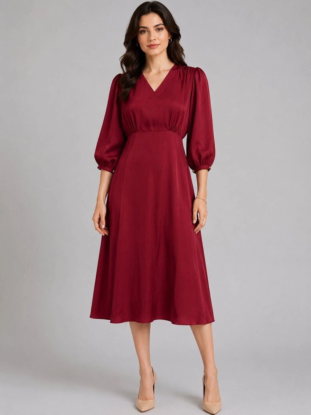 Tamiska By Narendra Kumar Tamiska By Narendra Kumar Puff Sleeve A-Line Midi Dress
