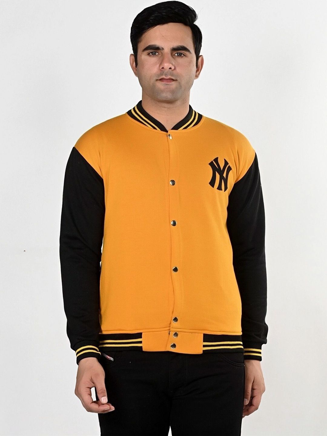 SQS Men Brand Logo Colourblocked Woollen Bomber Jacket