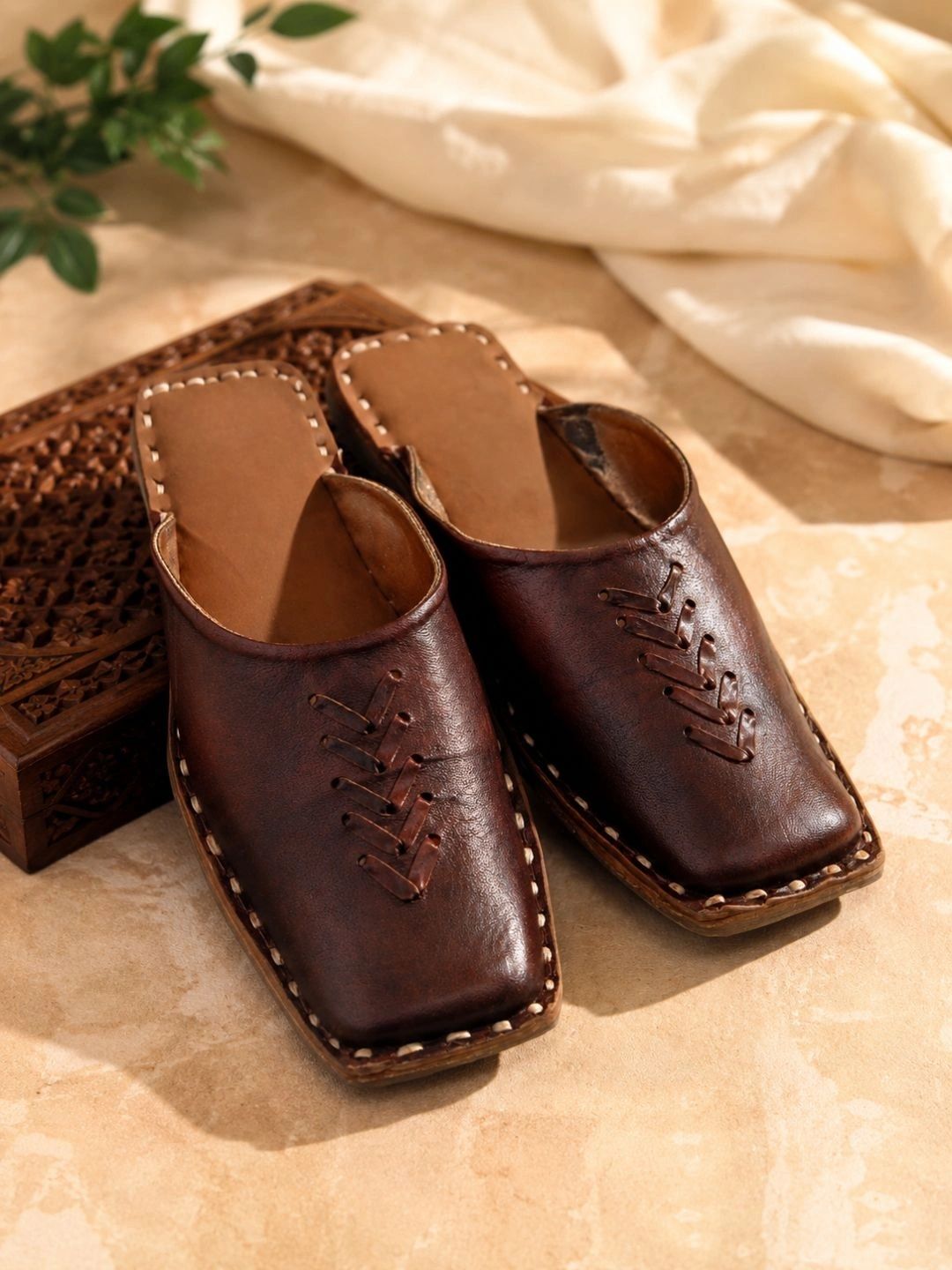 Anouk Men Textured Mules with Embroidered Flats