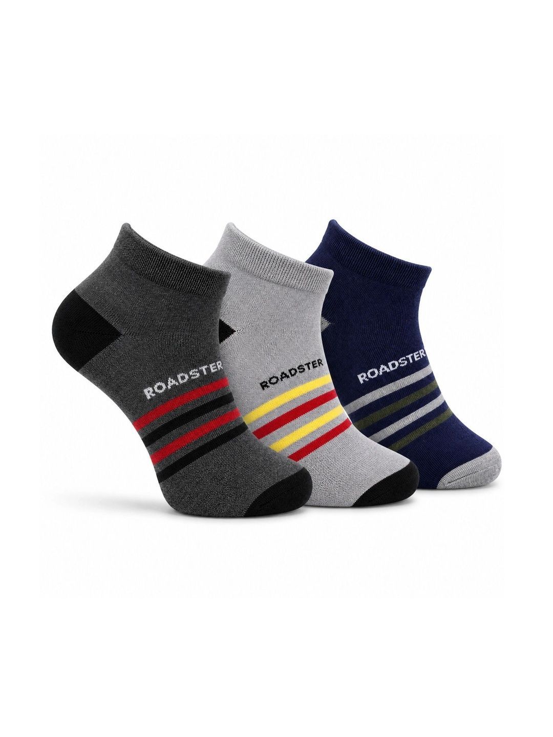 Roadster Men Pack of 3 Cotton Striped Ankle Length Socks