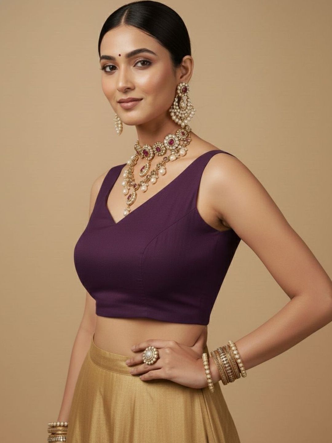 Anouk Silk Solid Saree Blouse